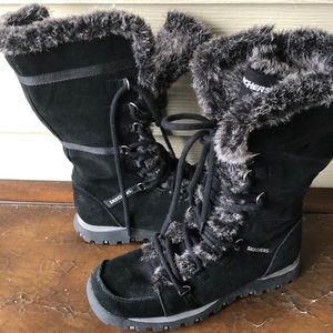 Skechers black suede fur-lined boots. Size 6